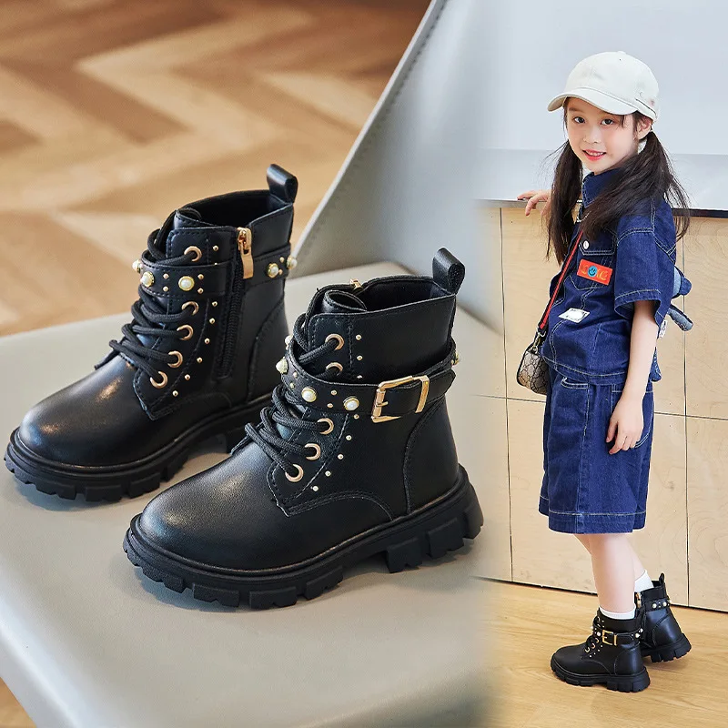 Leather Work For Kids - Bottes courtes chaudes doublées polaire pour