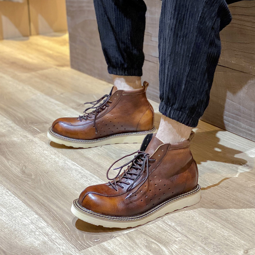 Leather Work Outfit - Bottes Chelsea ajourées en cuir véritable