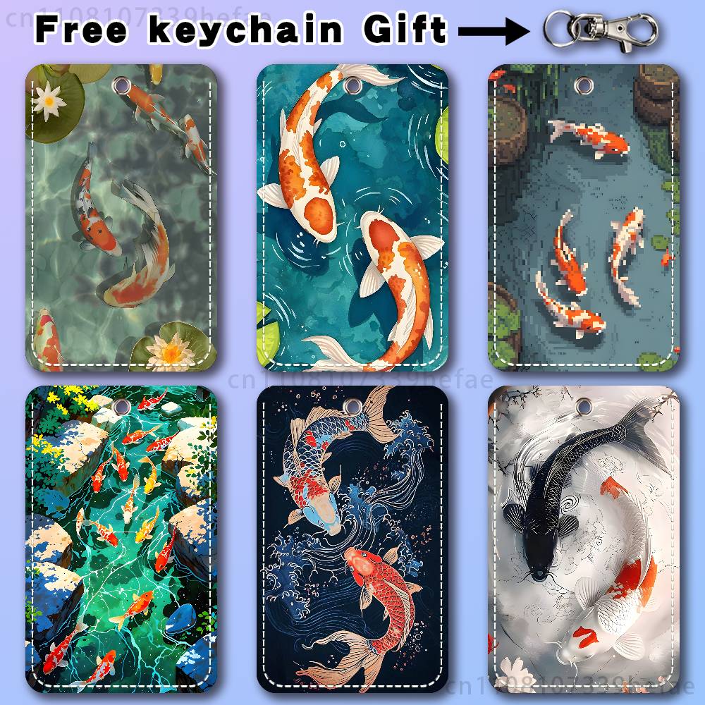 Leatherwork Art - Porte-cartes artistique avec motif carpe Koi