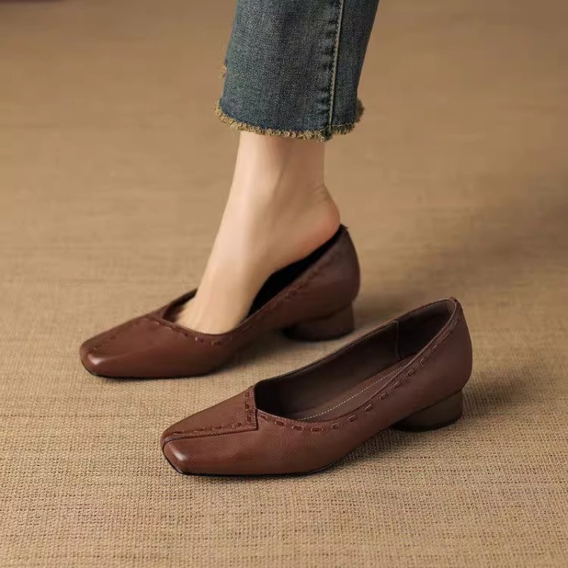 Leather Work Outfit - Chaussures plates élégantes à bout carré
