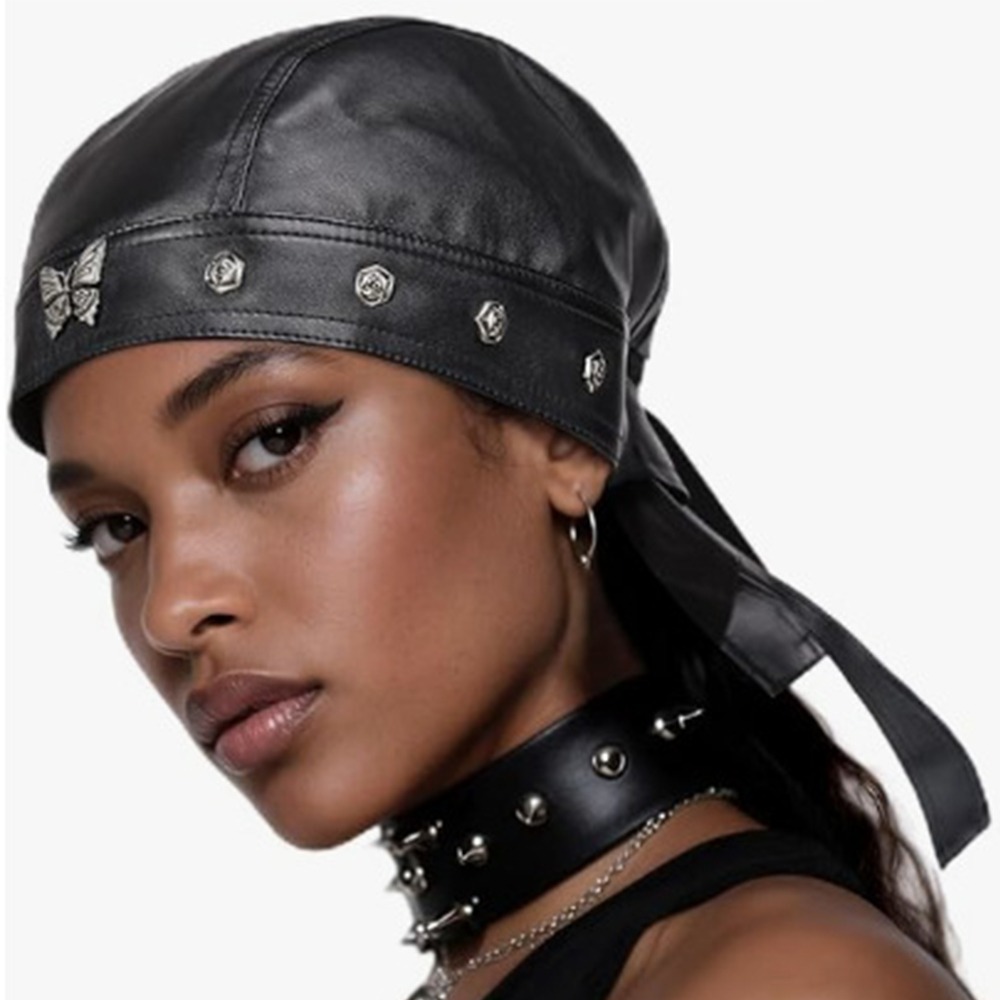 Leather Work Hat - Casquette de motard noire en cuir