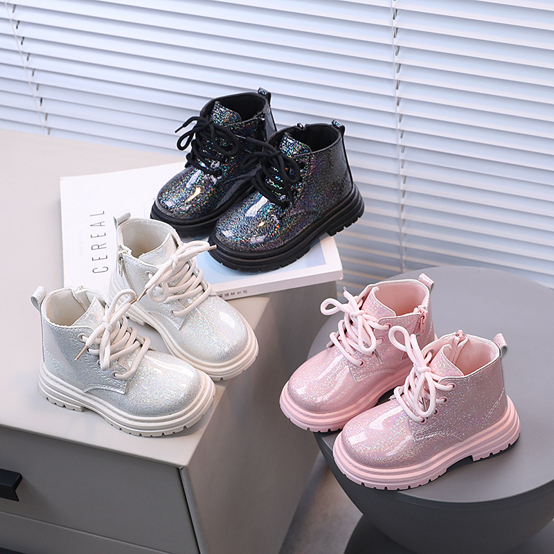 Leather Work For Kids - Bottes courtes en cuir PU scintillant